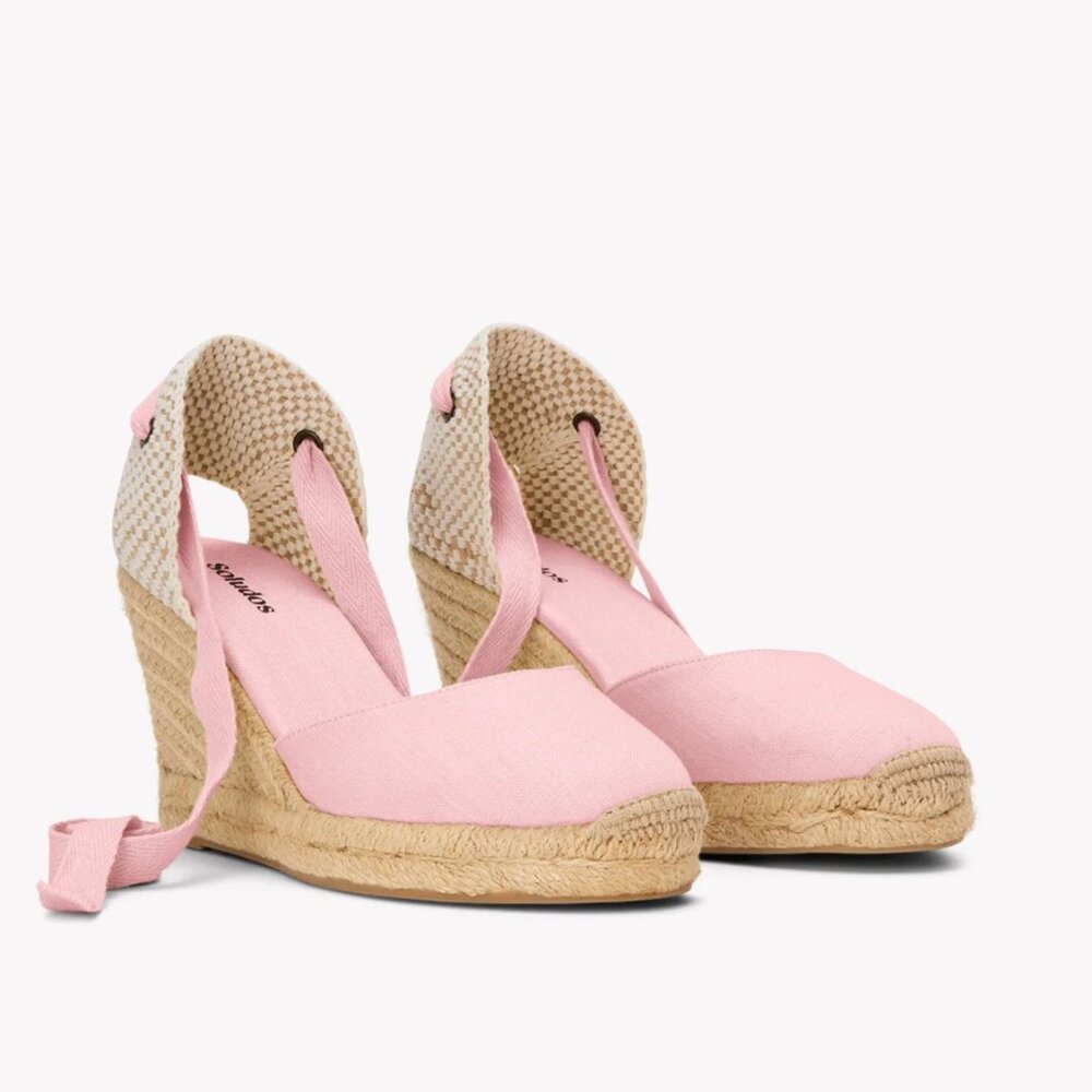 NWT Soludos Linen Marseille Wedge Espadrille, Sz 6.5, Rosa Pink, w/ Extra Strap
